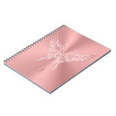 ピンクの様式化された蝶の丸い尾、エンボスの外観 ノートブック (左側)
