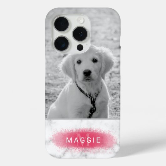 ピンクの模造大理石テキスチャーとペットの写真 Case-Mate iPhoneケース (裏面)