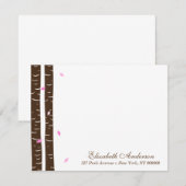 ピンクの樺の木の葉のフラットなグリーティングカード 招待状 (正面/裏面)