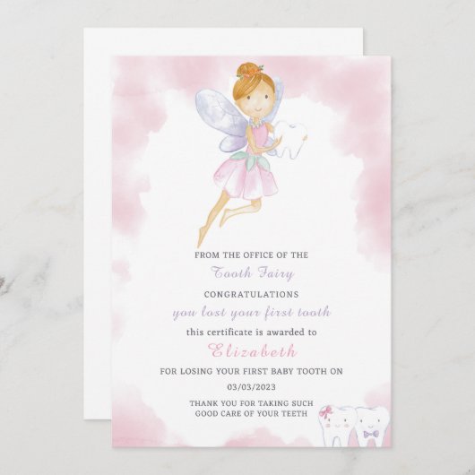 ピンクの歯の妖精 招待状 (正面/裏面)