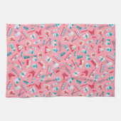 ピンクの歯科パターン キッチンタオル (横)