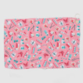 ピンクの歯科パターン ゴルフタオル (横)