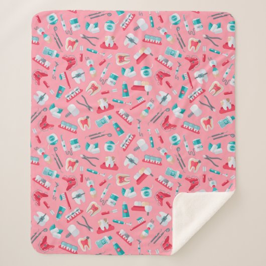ピンクの歯科パターン シェルパブランケット (正面)