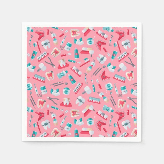 ピンクの歯科パターン スタンダードカクテルナプキン (正面)