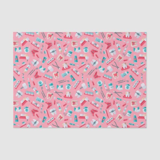 ピンクの歯科パターン 薄葉紙 (正面)