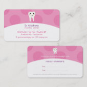 ピンクの歯科子供へ医 |小児歯科医 予約カード (正面/裏面)