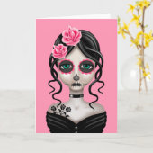 ピンクの死んだ少女の悲しい日 カード (黄色い花)