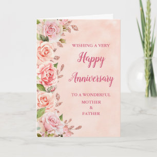ピンクの母と父結婚の記念日 カード