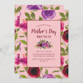 ピンクの母の日にブルゴーニュ・パープルフローラ 招待状 (正面/裏面)