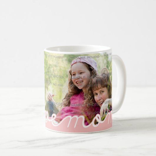 ピンクの母の日のパーソナライズされたマグカップと写真 コーヒーマグカップ (正面右)