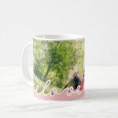 ピンクの母の日のパーソナライズされたマグカップと写真 コーヒーマグカップ (正面左)