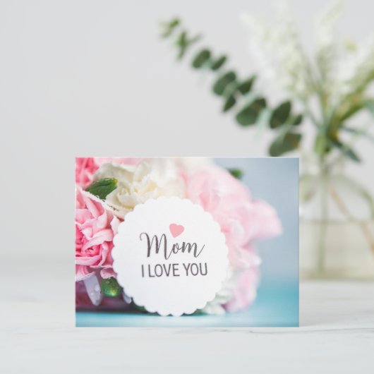 ピンクの母の花ハッピー母の日の花 ポストカード (スタンド正面)