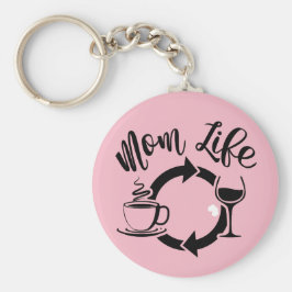 ピンクの母ライフキーチェーン – コーヒーワインリピート キーホルダー