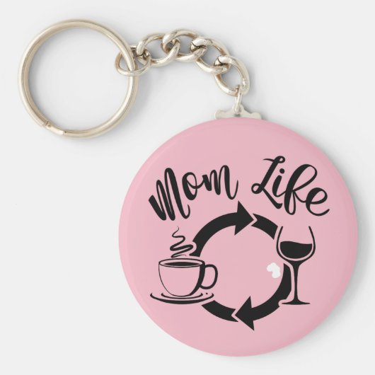 ピンクの母ライフキーチェーン – コーヒーワインリピート キーホルダー (正面)