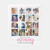 ピンクの母親ギフト写真のコラージュスクリプト フリースブランケット (正面)