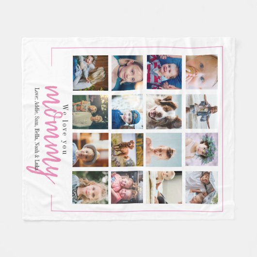 ピンクの母親ギフト写真のコラージュスクリプト フリースブランケット (正面(横))
