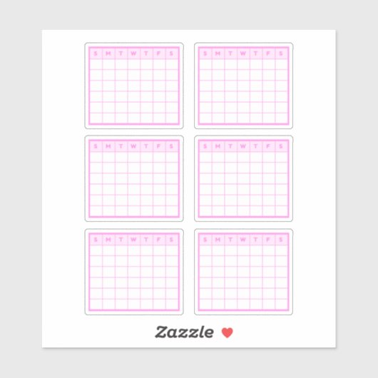 ピンクの毎月のカレンダー シール (シート)