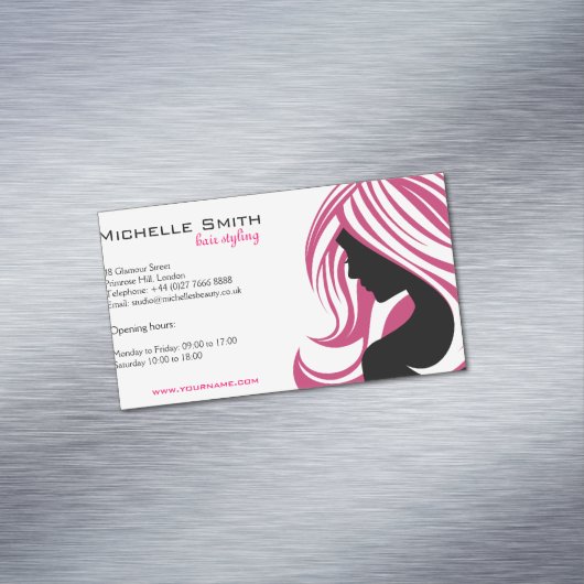ピンクの毛のHairstylingのブランディングの美しい女の子 マグネット名刺 (インサイチュ)