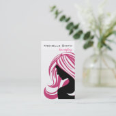 ピンクの毛のHairstylingのブランディングの美しい女の子 名刺 (スタンド正面)