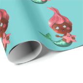 ピンクの毛を搭載するかわいく小さい人魚 ラッピングペーパー (ロールコーナー)