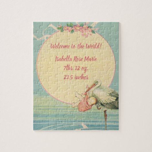 ピンクの毛布に赤ちゃんの女の子とヴィンテージのコウテイペンギン ジグソーパズル (縦)