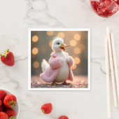 ピンクの毛皮のコートの白いアヒル スタンダードカクテルナプキン (インサイチュ)