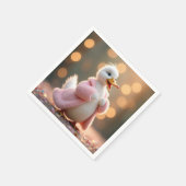 ピンクの毛皮のコートの白いアヒル スタンダードカクテルナプキン (角)