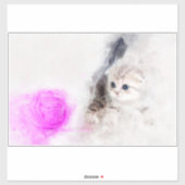 ピンクの毛糸の玉で遊ぶ子猫の水彩画 シール (シート)