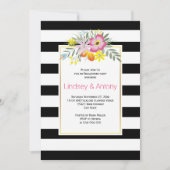 ピンクの民俗花とストライプ婚約パーティ 招待状 (正面)