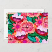 ピンクの民俗開花花 シーズンポストカード (正面/裏面)