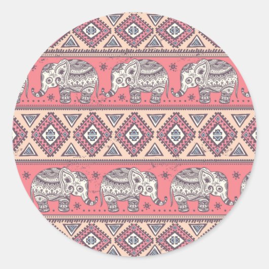 ピンクの民族象のパターン ラウンドシール (正面)