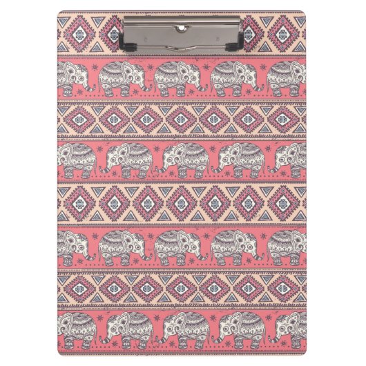 ピンクの民族象パターン クリップボード (正面)