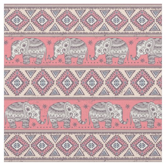 ピンクの民族象パターン ファブリック (クローズアップ)
