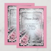 ピンクの気まぐれな王女おとぎ話のミラー誕生日 招待状 (正面/裏面)