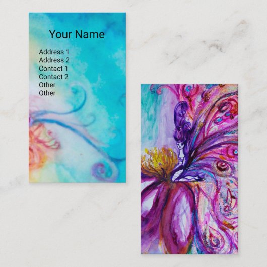 ピンクの気まぐれな花の妖精、金色の青い輝き 名刺 (正面/裏面)