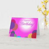 ピンクの気球のフェミニンな月のハッピーバースデーの文字 カード (黄色い花)