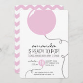 ピンクの気球の女の子のベビーシャワーの招待をぽんと鳴らすために用意して下さい 招待状 (正面/裏面)