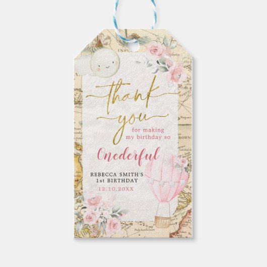 ピンクの気球は彼女は優れたメッセージカードではない ギフトタグ (正面)