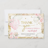 ピンクの気球は彼女は優れた誕生日ではない サンキューカード (正面)