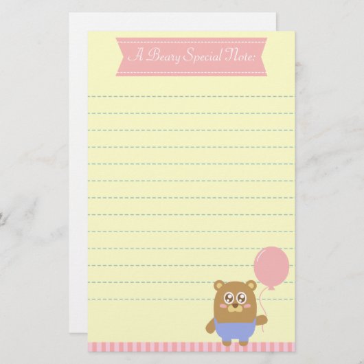 ピンクの気球を握っているかわいいのヒグマ 便箋 (正面/裏面)