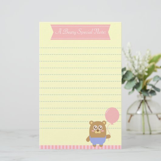 ピンクの気球を握っているかわいいのヒグマ 便箋 (スタンド正面)