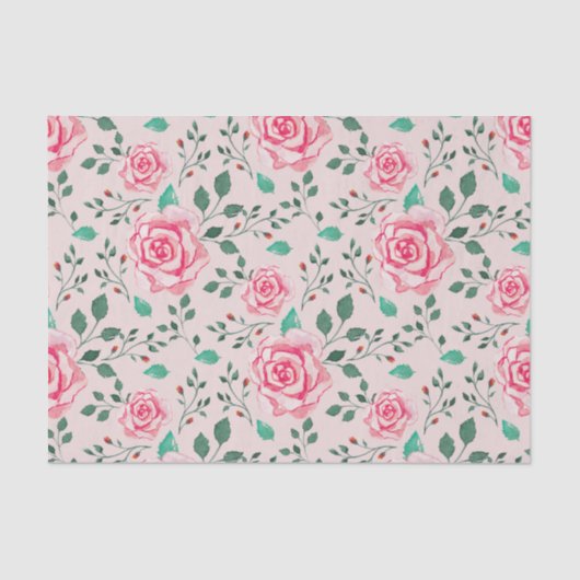 ピンクの水のカラーバラと緑 |赤面ピンク 薄葉紙 (正面)