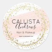 ピンクの水のカラーブラシグリッター紙吹雪サロン ラウンドシール (正面)