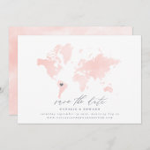 ピンクの水のカラーワールドマップ結婚の値 案内状 (正面/裏面)