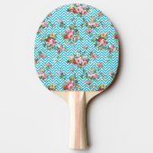 ピンクの水のヴィンテージの花のシェブロンのグリッターのプリント 卓球ラケット (裏面)