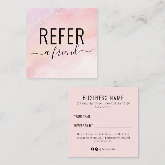 ピンクの水の色が友人の紹介カードを参照 スクエア名刺 (正面/裏面)