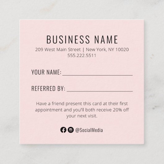 ピンクの水の色が友人の紹介カードを参照 スクエア名刺 (裏面)