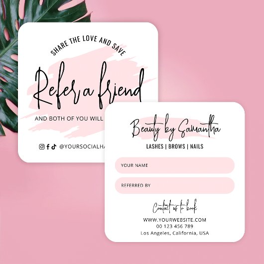 ピンクの水の色が友人を参照サロン紹介 スクエア名刺