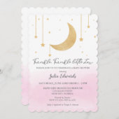 ピンクの水の色きらびやかな小さな星の赤ちゃんシャワー 招待状 (正面/裏面)