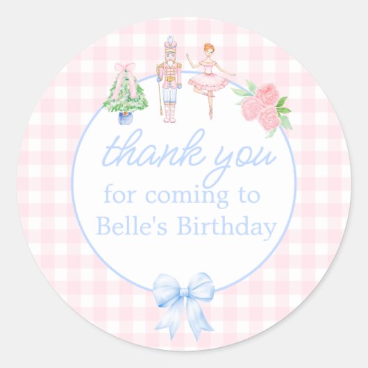 ピンクの水の色くるみ割りクリスマスクリスマスサンキュー ラウンドシール (正面)